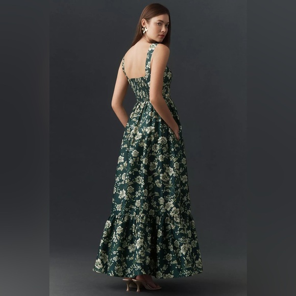 Women's Antropologie Dark Green Floral Maxi Dress - Picture 2 of 3